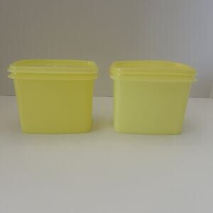 2 Vintage Tupperware 1243 Yellow Shelf Saver Storage Containers With Lids